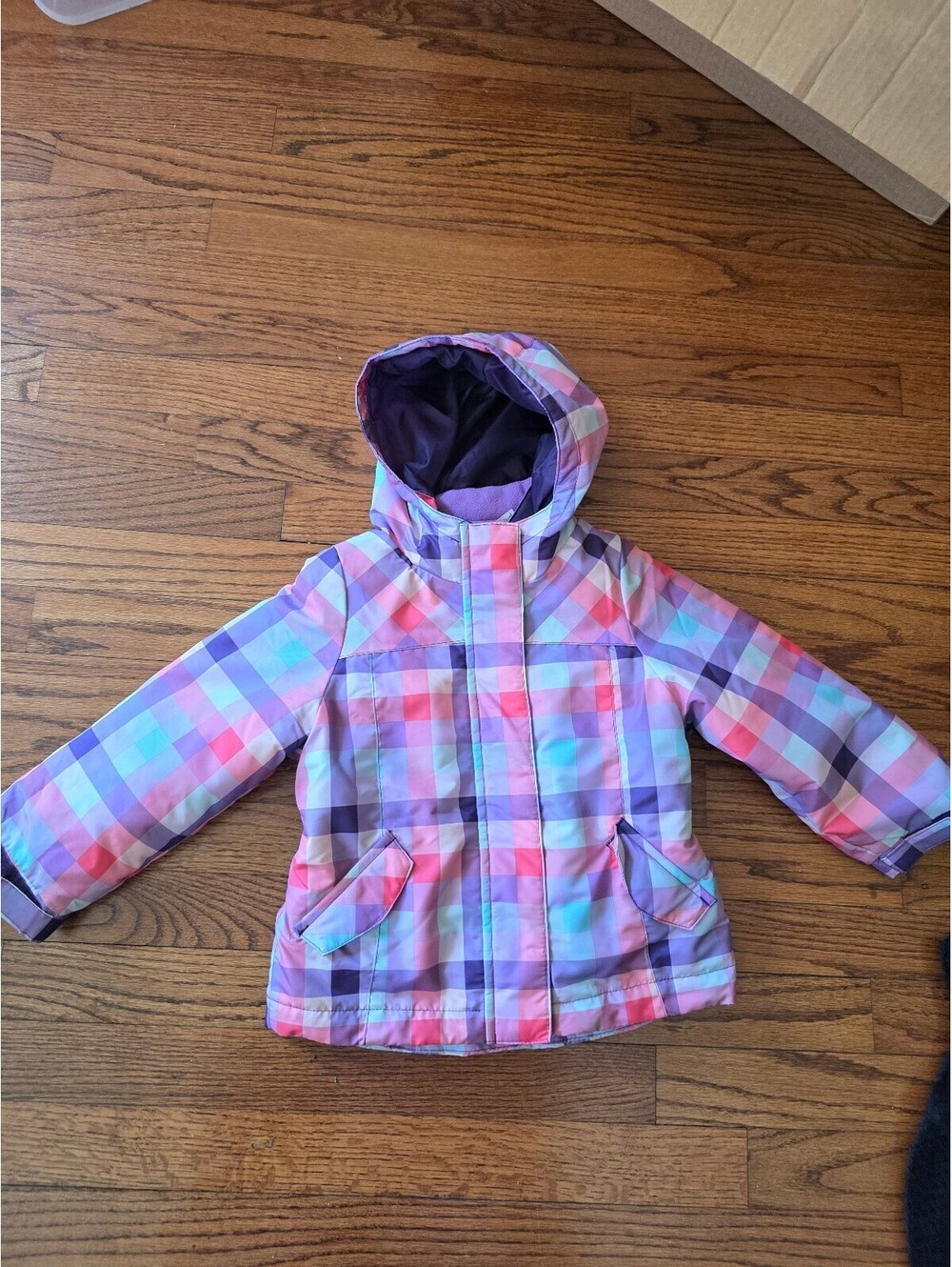 Girls' Plaid Winter Jacket with Hood - Size 3T
